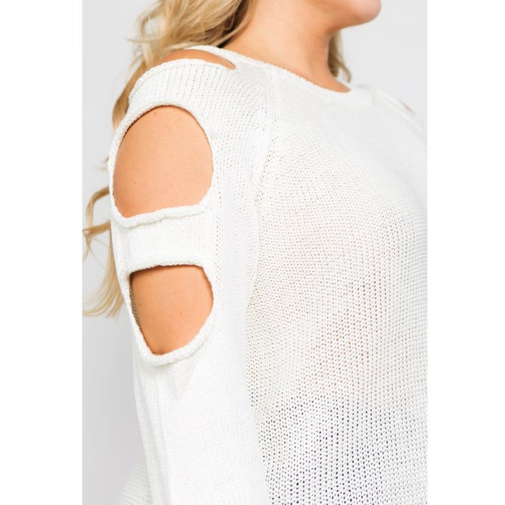 Plus Ivory Cut Out Cold Shoulder Sweater Tunic Top - Picture 6 of 6